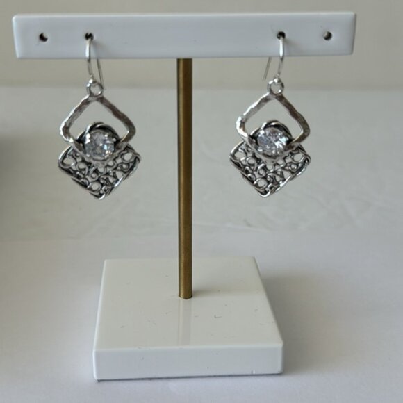 Noa Zuman Sterling Silver 925 Earrings Filigree w CZ Stone Israel 1.5in long - Picture 9 of 15